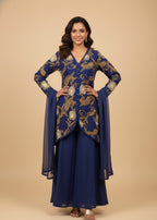 MMG Garments INDO WESTERN EMBROIDERED KURTA SET NAVY BLUE MMG Women 4pcs