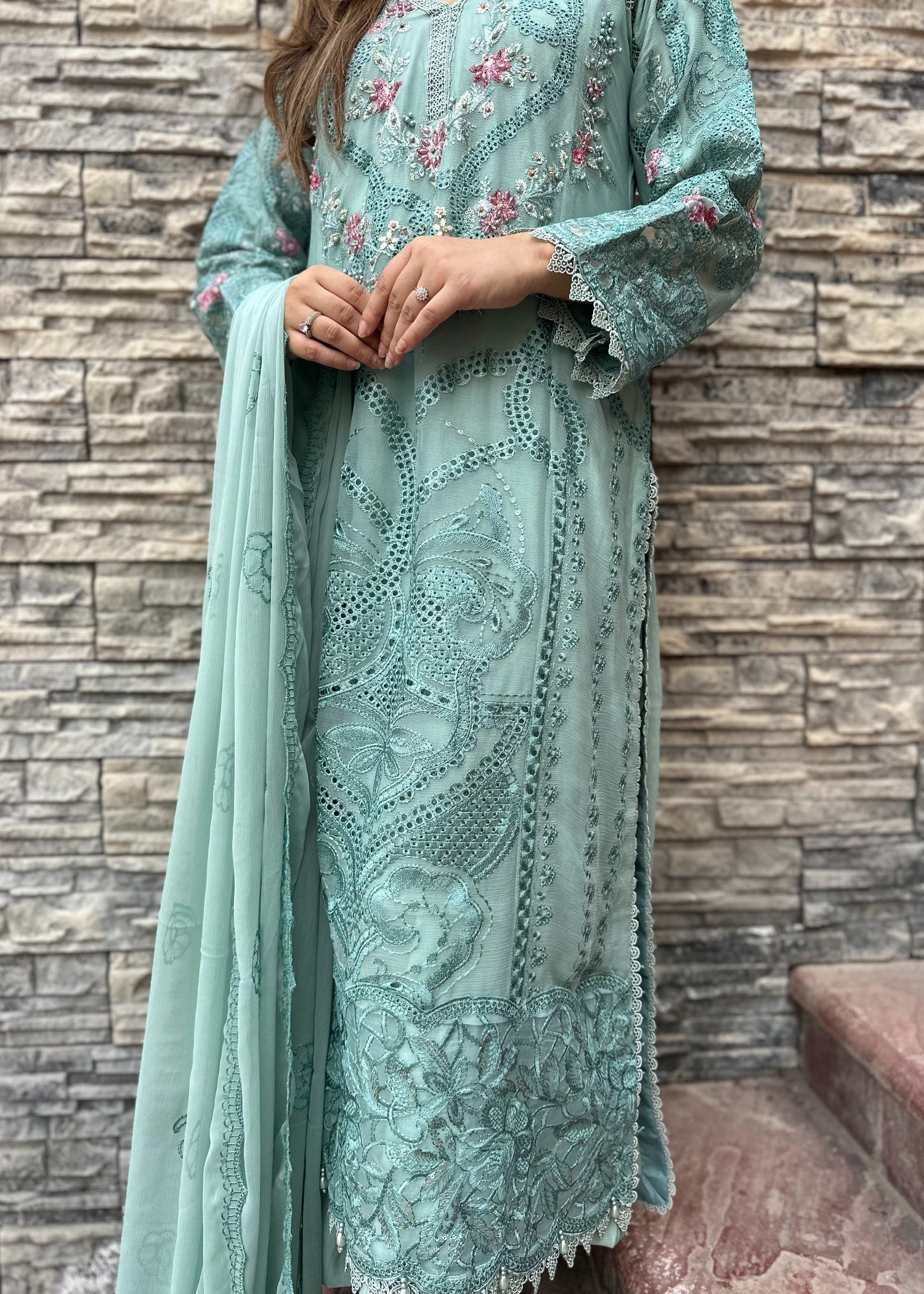 Pehnawa By Bin Akram’s Aqua Glow Pret | Chiffon Kurta Set Women 3pcs