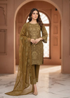MMG Garments NAIRA| ORGANZA NET KURTA SET GOLDEN BROWN MMG 1048 Women 3pcs