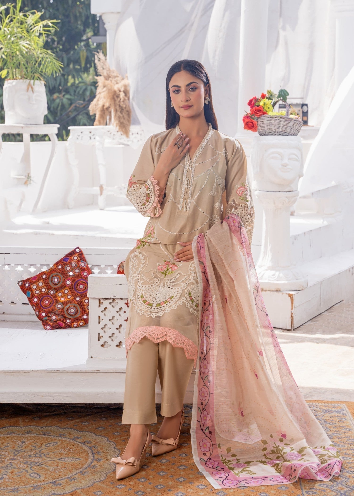 Sajfi Closet Luxury Cotton Stitched for Women | Beige Women 3pcs