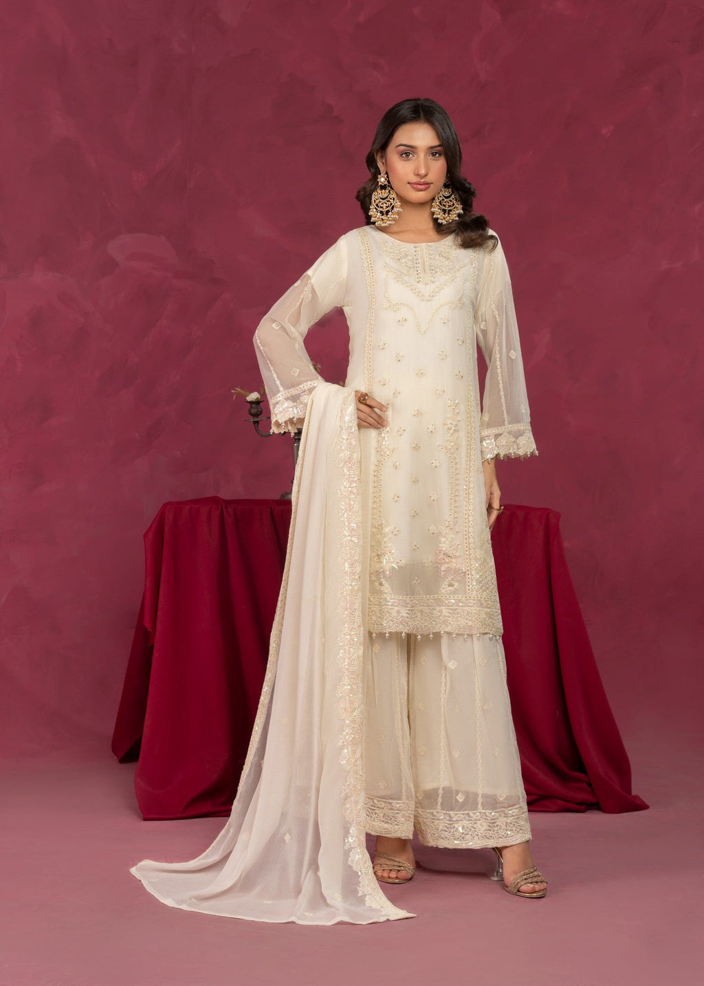 Four Season Boutique ZOBIA GHARARA CREAM Women 3pcs