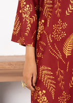 Chaudhary Arts Leave mahroon Women 2pcs