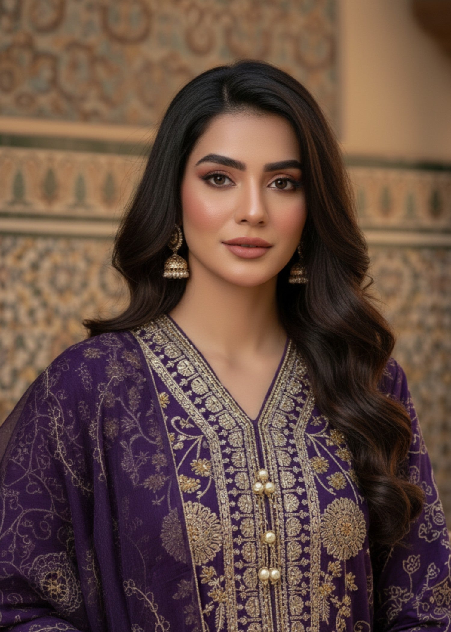 MMG Garments NOOR E CHASHAM| CHIFFON EMBROIDERED BACKTAIL FROCK PURPLE MMG 825 Women 3pcs