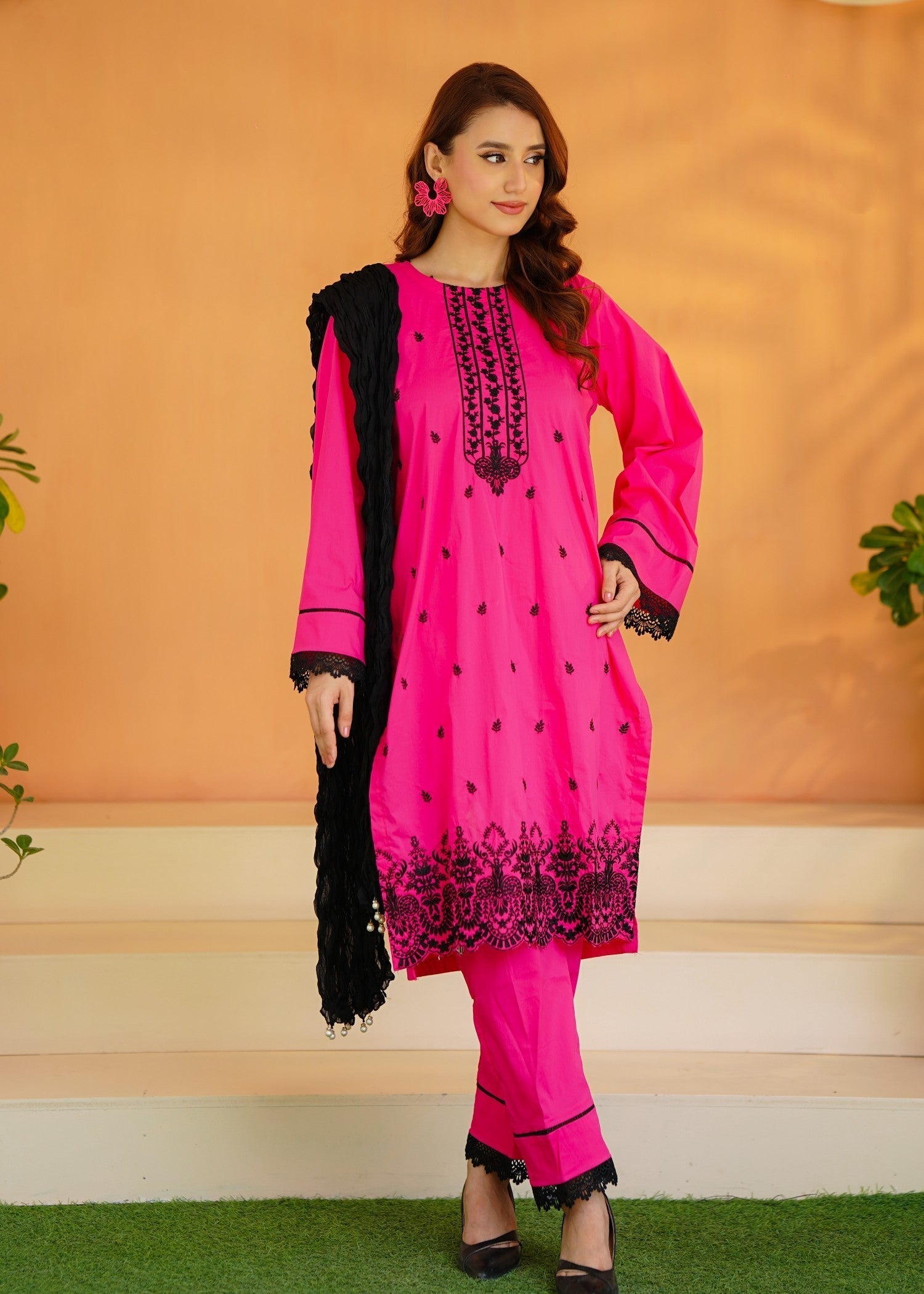 Namal Zara Ltd Embroidered Lawn Dress – Shocking Pink Charm Women 3pcs