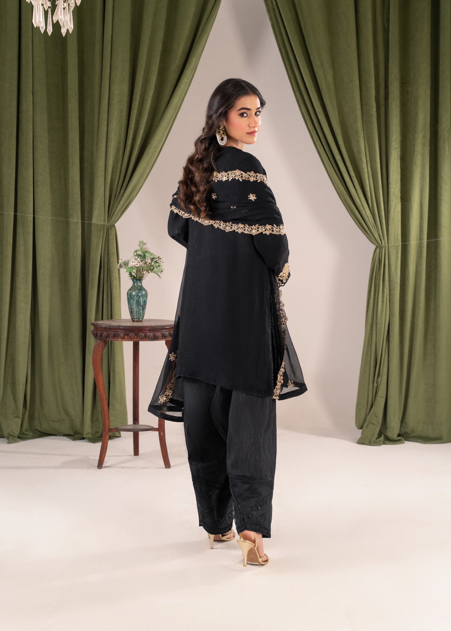 Pehnawa Fashion Crinkle Chiffon Black Women 3pcs