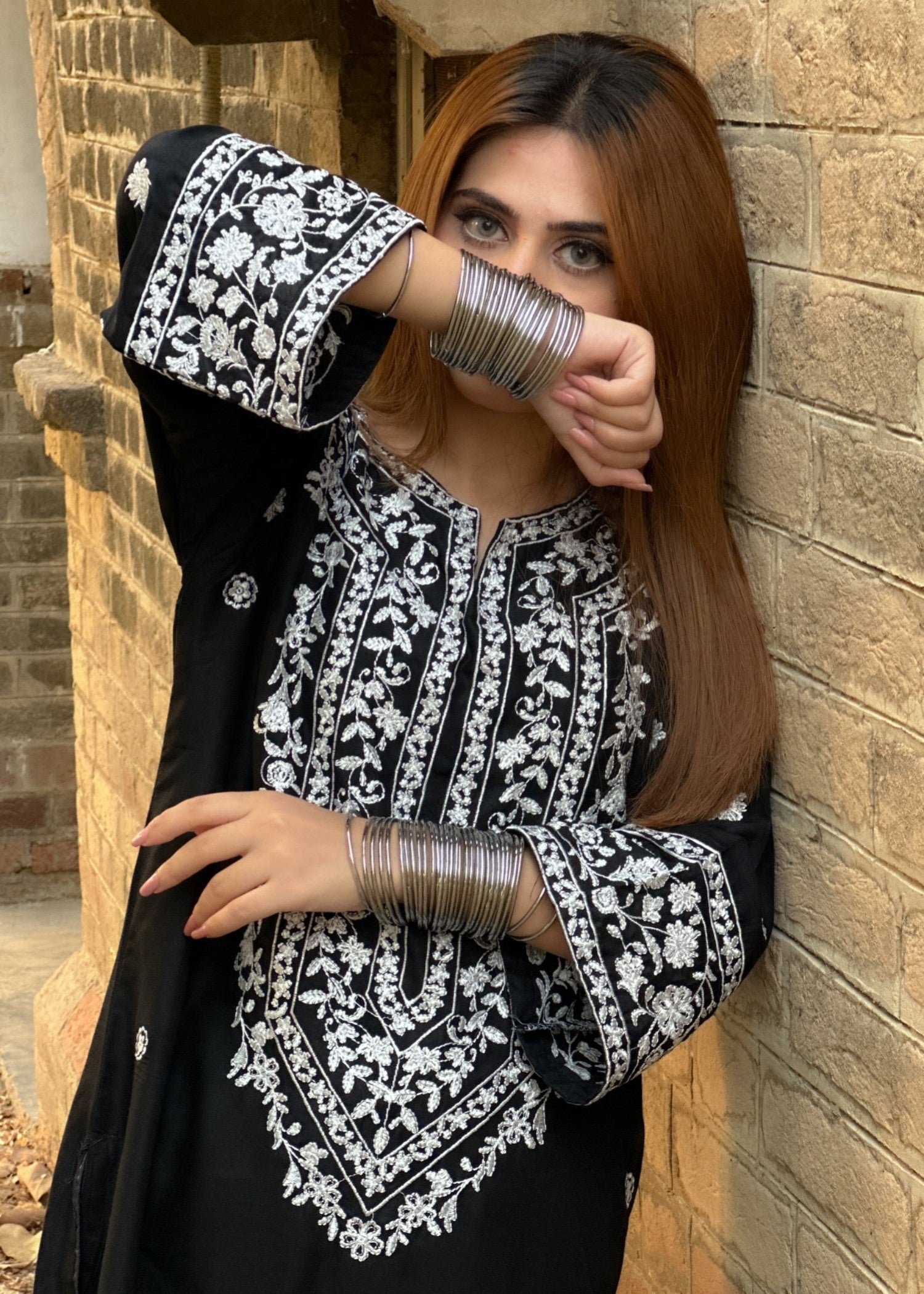 Tehzeeb Libas HINA BLACK EMBROIDERED Women 2pcs