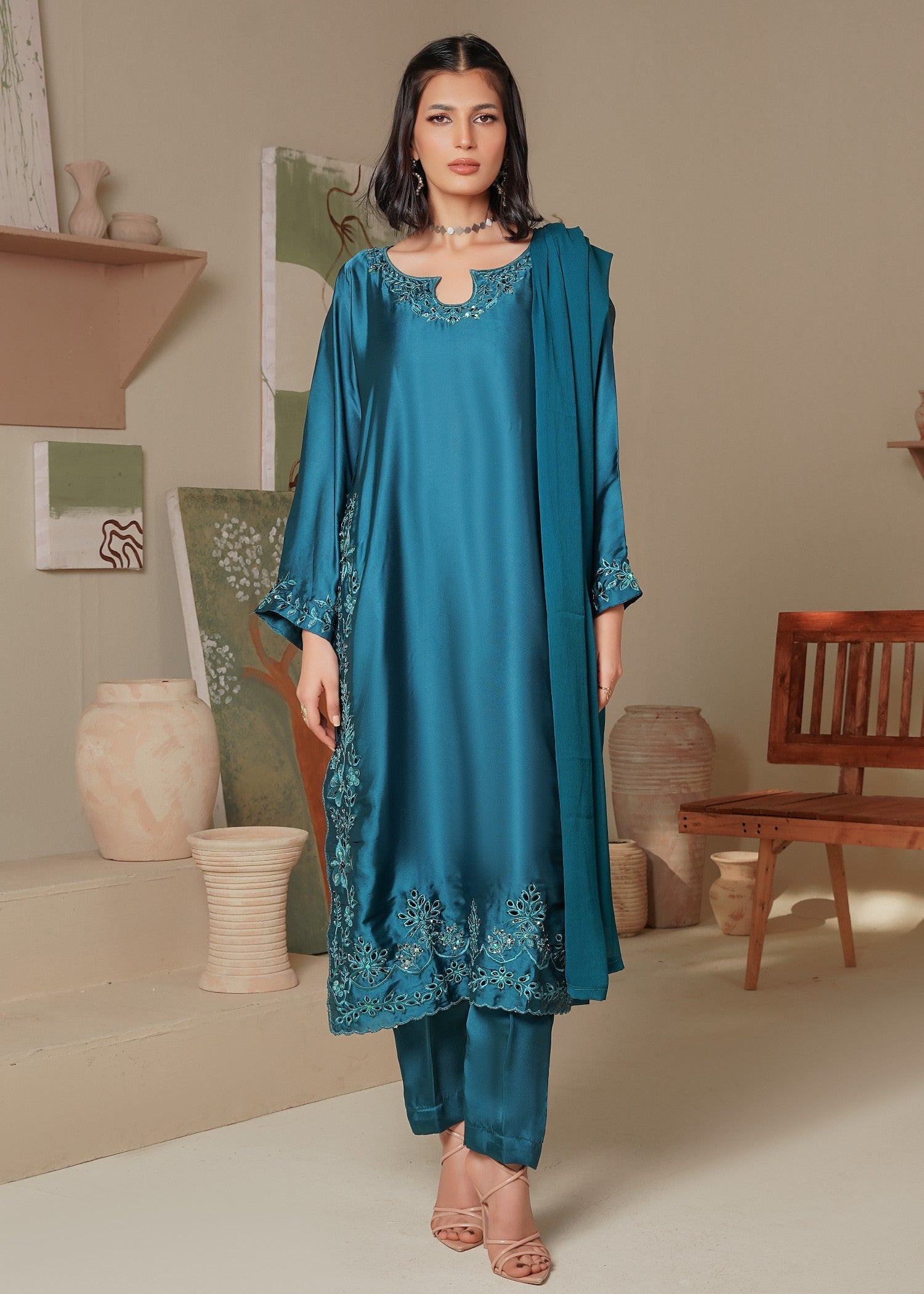 Rangoon Clothing Reverie Teal Silk Women 3pcs
