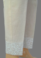 Urban Cut Linen Ivory Fabric Heavy Embroidery Stitched Trouser 100% Cotton Pre Shrinked Women 1pcs