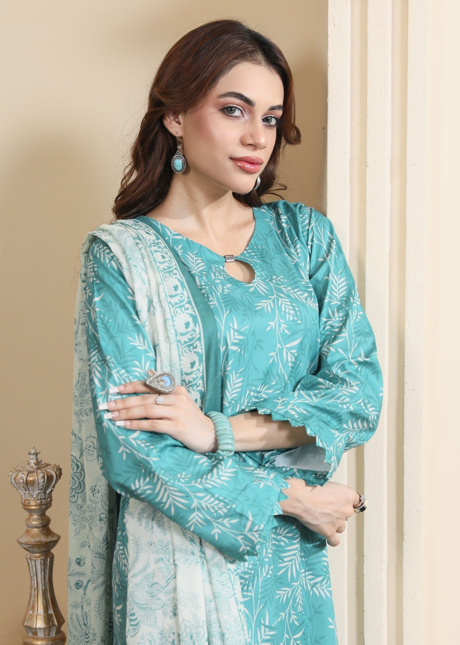 Jazayn Dark Cyan Digital Printed Suit (CL 8A25) Women 3pcs