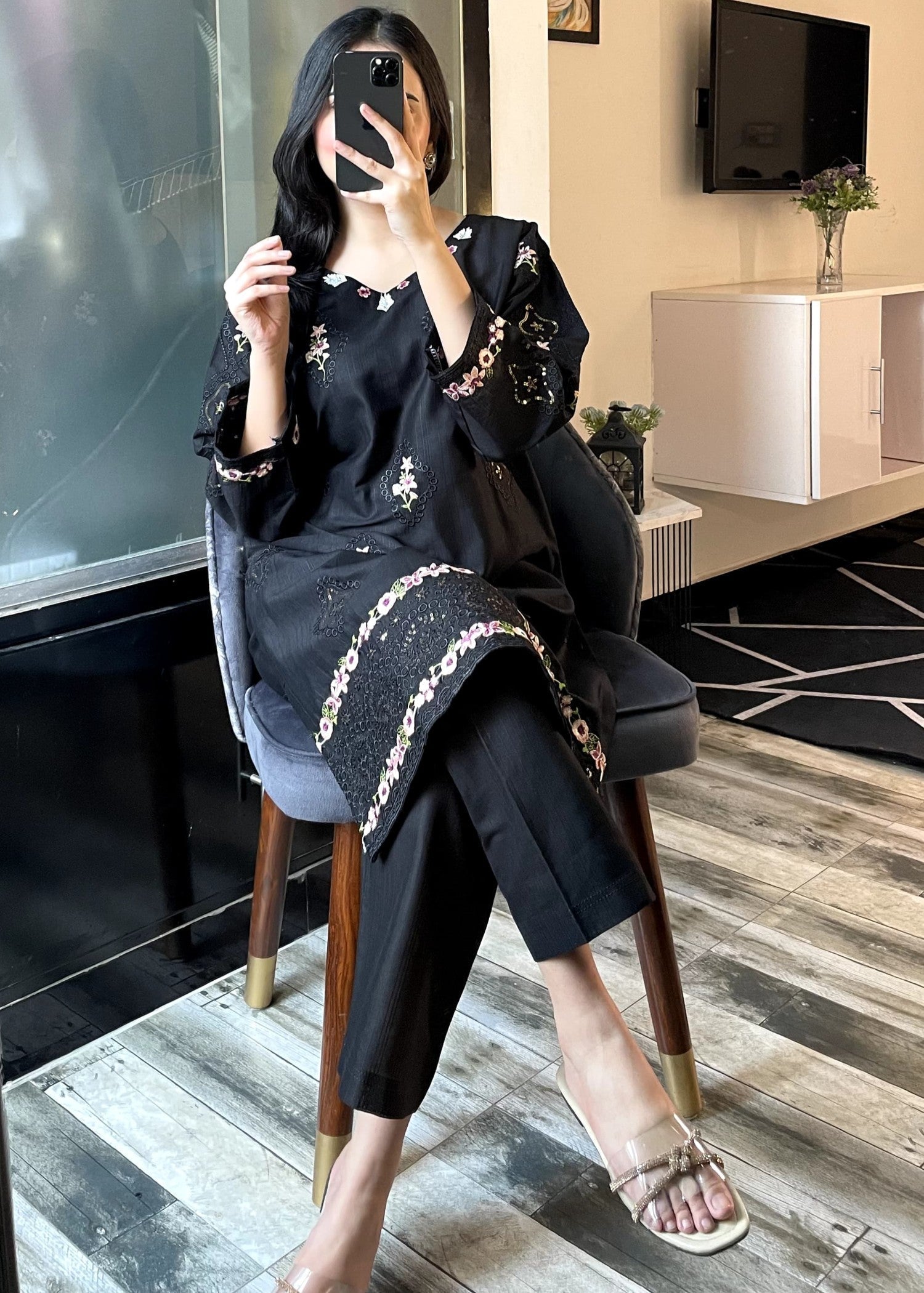 Tehzeeb Libas NOIR BLOOM BLACK Women 2pcs