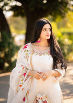 Rivaaj Fashion Luxurious White Dress Sheesha Silk Women 4pcs