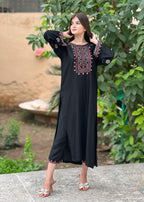 Tehzeeb Libas Midnight Maroon Embroidered Linen Suit Women 2pcs