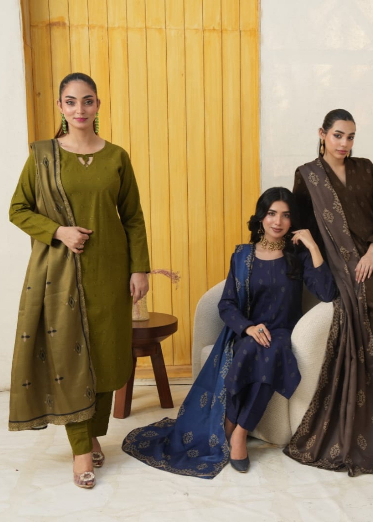Designer Rack khadar jaccard olive green Women 3pcs