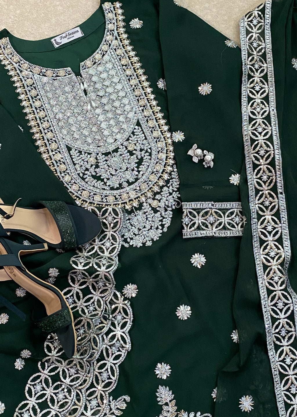 Four Season Boutique FARSHI GHARRARA BOTTLE GREEN Women 3pcs