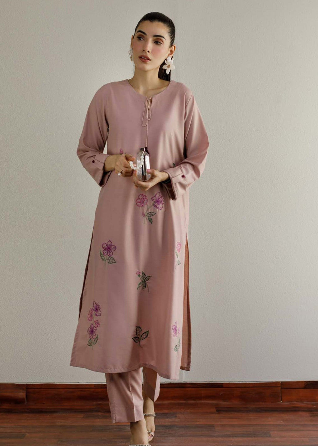 Peach Republic Tea Pink Embroidered Dress 01 Women 2pcs