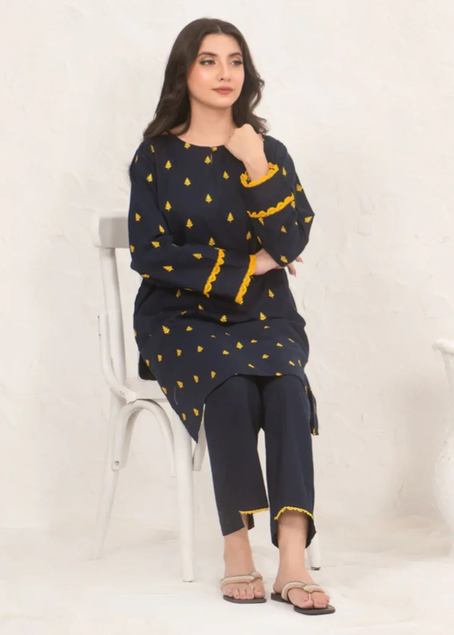 Ochre Cotton Embroidered Suit SOLE 02 Women 2pcs