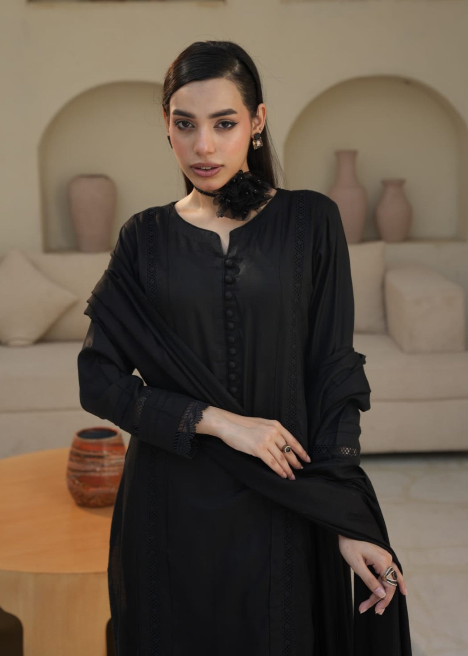 Designer Rack plain designer stitch black Women 3pcs