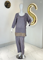 Symas Pure Soft Lawn Printed Co Ord Set with Beige Lace Women 2pcs