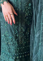 Suits By Sadia Bottle green net Women 3pcs