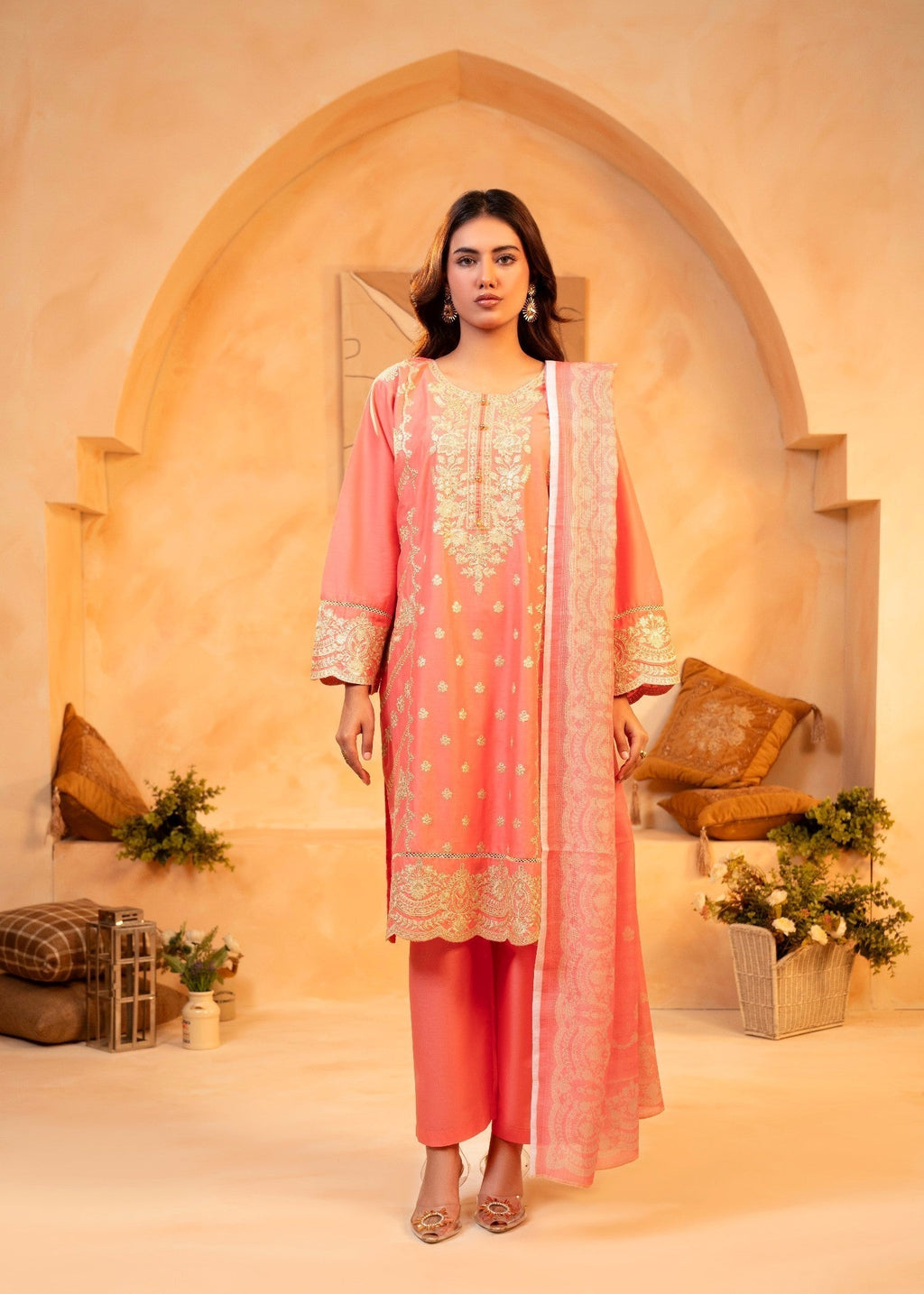Shehroz Fashion Peach Blossom Elegance SUIT Women 3pcs