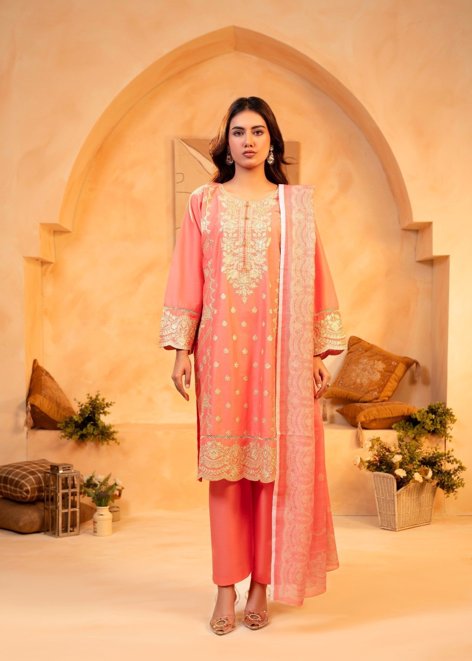 Shehroz Fashion Peach Blossom Elegance SUIT Women 3pcs
