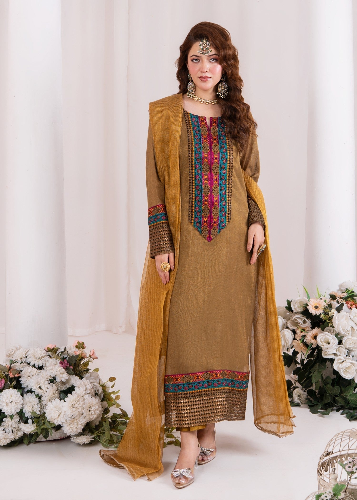 Anaya Basic BROWN ZARI Women 3pcs
