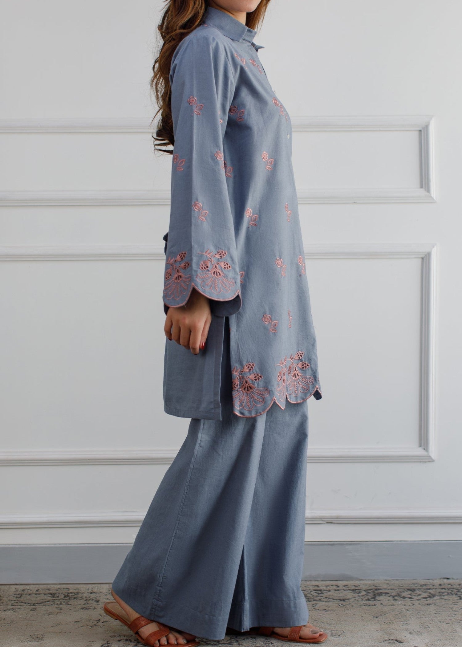 Peach Republic Sky Blue Embroidered Co Ord Set Women 2pcs