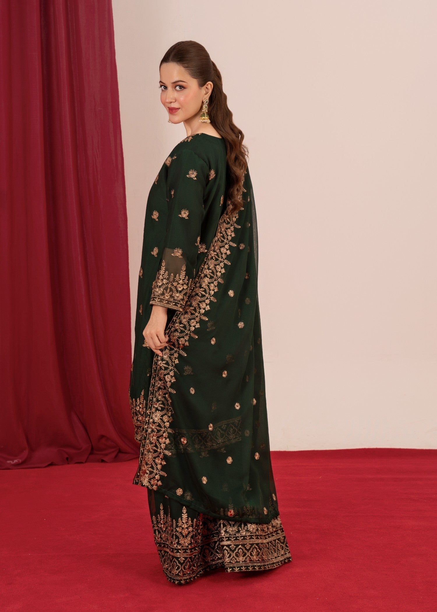 Four Season Boutique YUMNA PLAZZO BOTTLE GREEN Women 3pcs