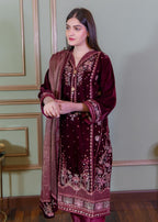 Rangoon Clothing Roshana Maroon Velvetine Women 3pcs
