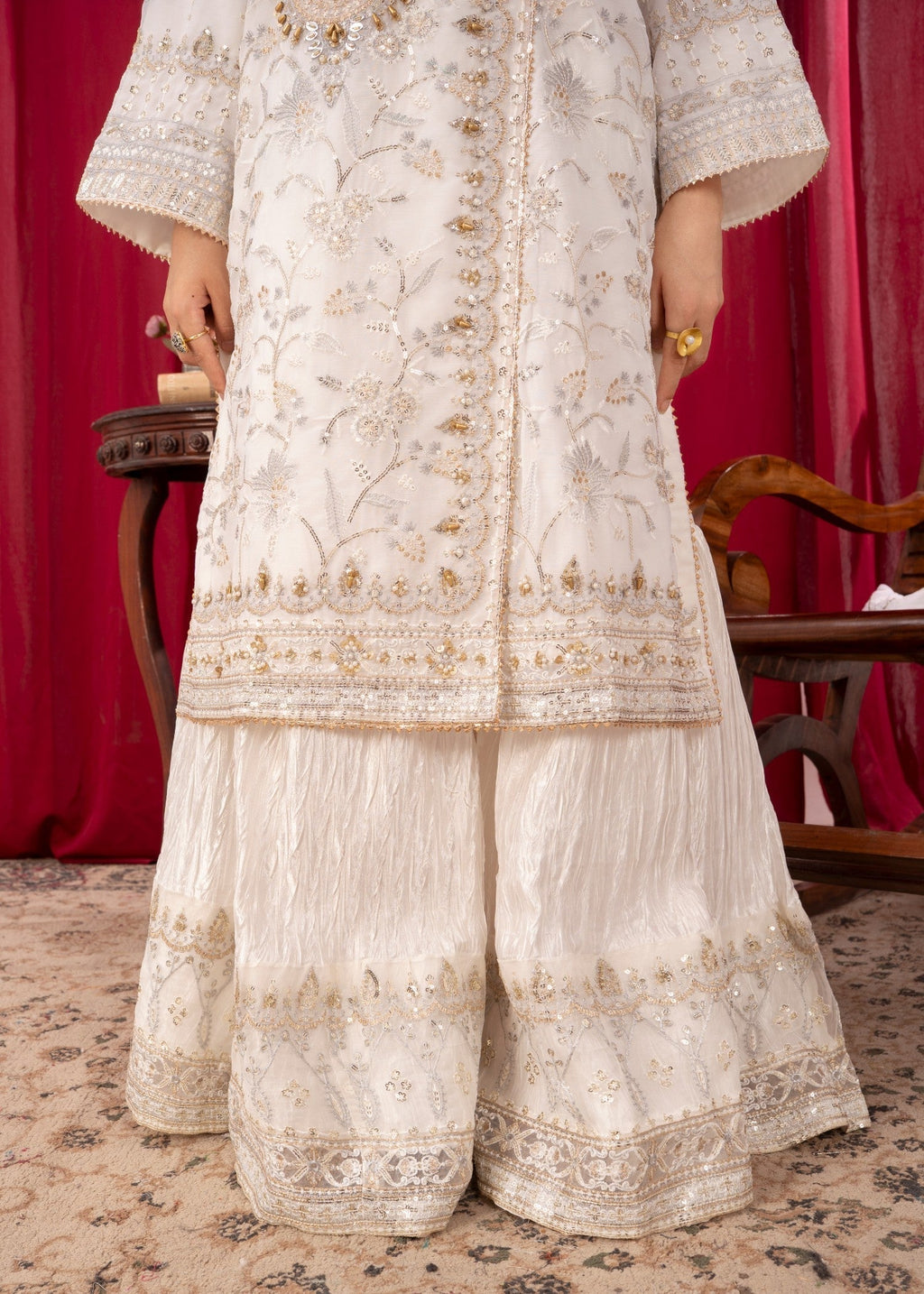 Four Season Boutique SAJAL CRUSH PLAZZO WHITE Women 3pcs