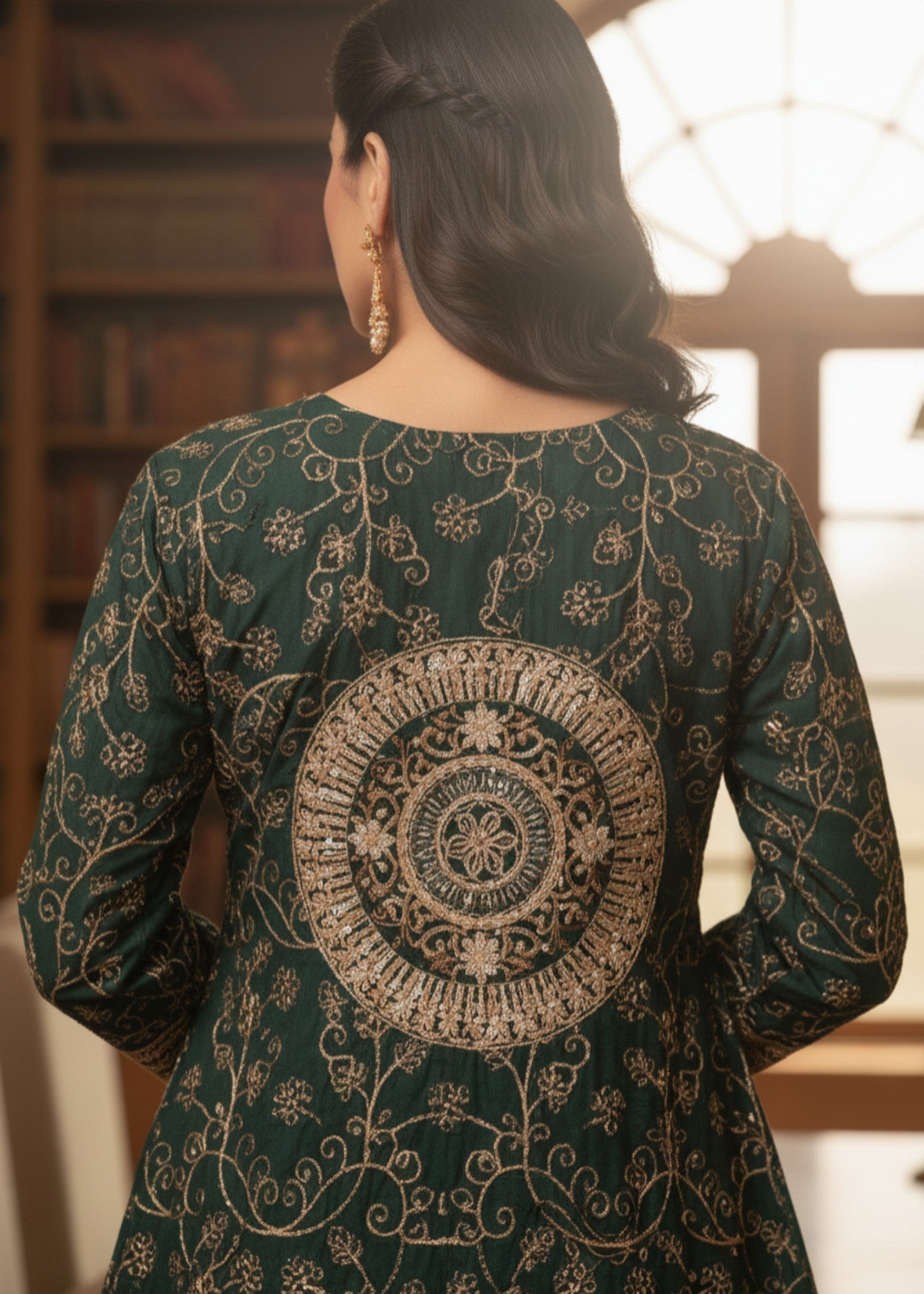 MMG Garments NOOR E CHASHAM| CHIFFON EMBROIDERED BACKTAIL FROCK GREEN MMG 825 Women 3pcs