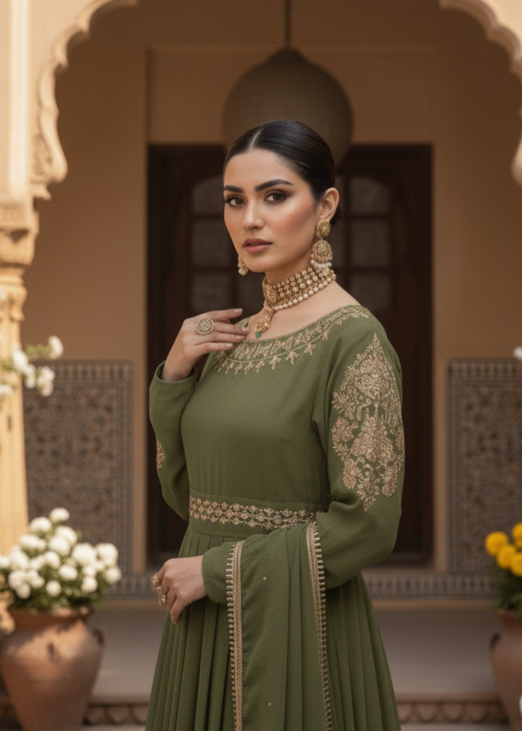 Pehnawa By Bin Akram’s Olive Bliss | Chiffon Maxi Women 3pcs