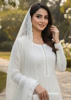 MMG Garments WHITE NOOR|ORGANZA NET EMBROIDERED MAXI Women 3pcs