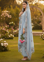 MMG Garments ROYAL WHISPER|LONG LENGTH FROCK POWDER BLUE MMG 1002 Women 3pcs