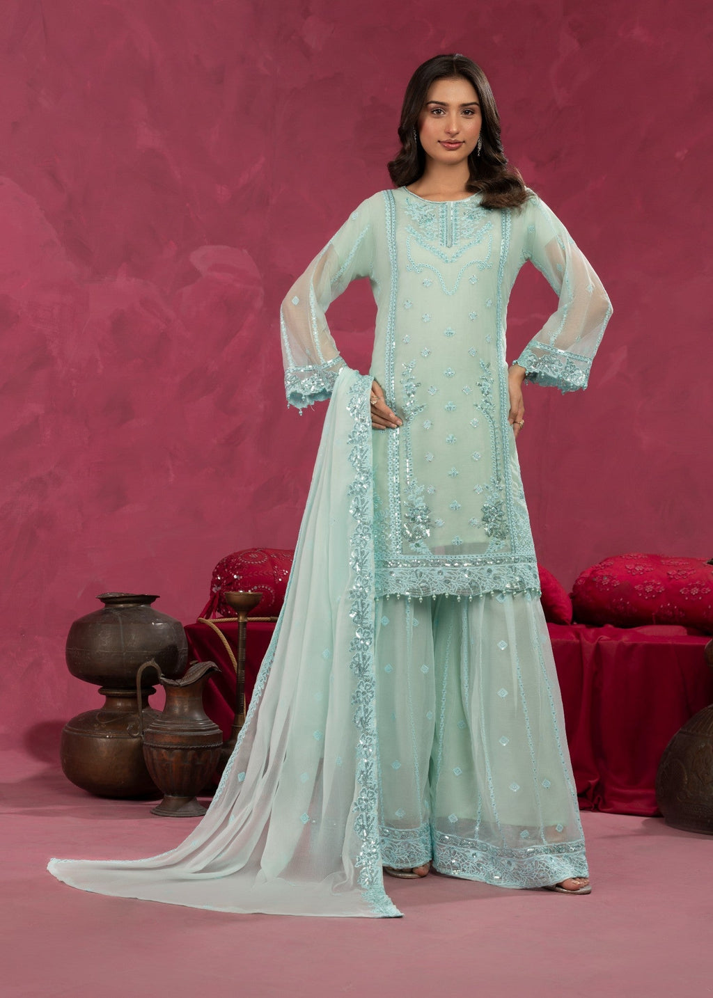 Four Season Boutique ZOBIA GHARARA ICEBLUE Women 3pcs