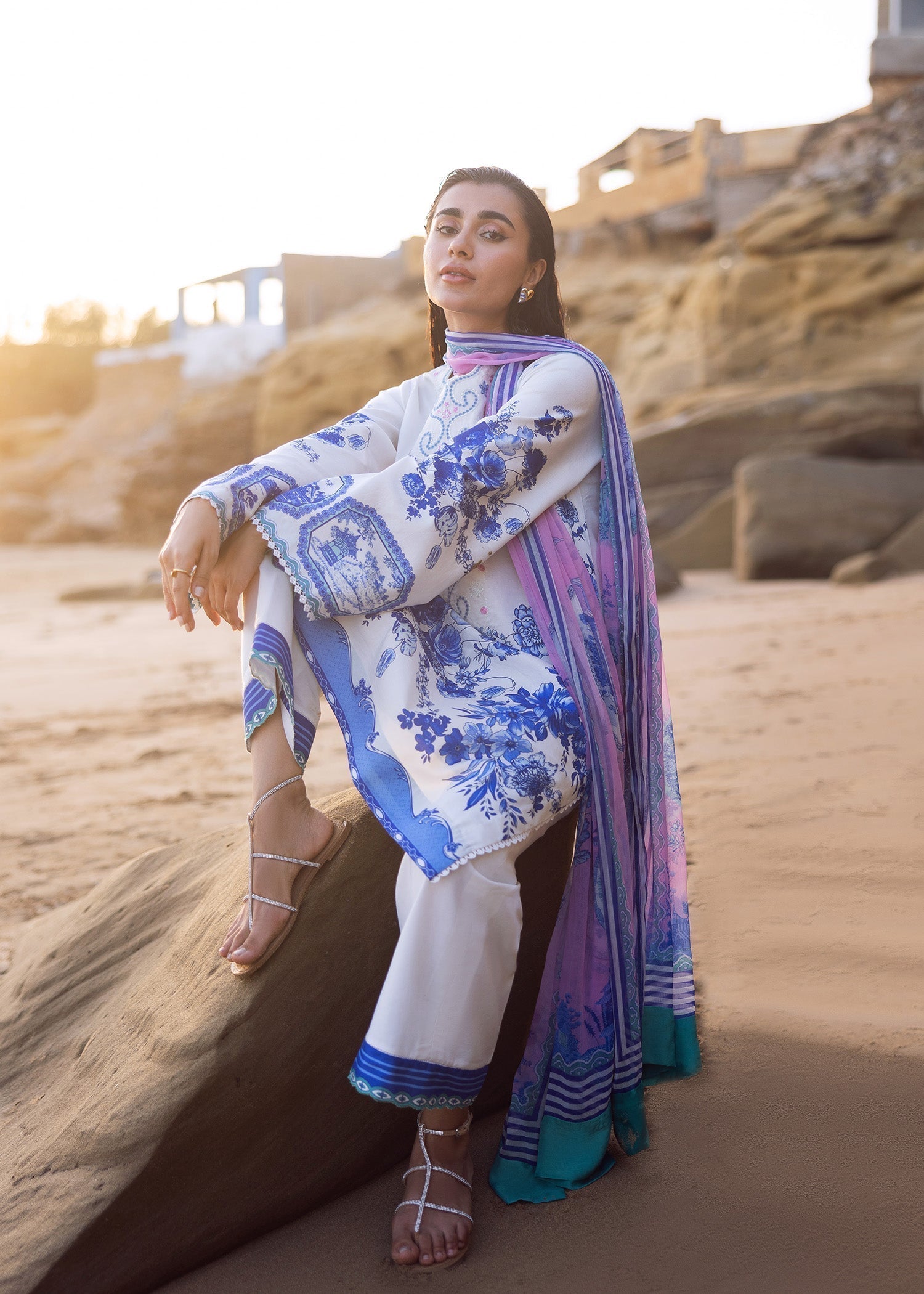 Sadaf Fawad Khan Blue Pottery Women 3pcs