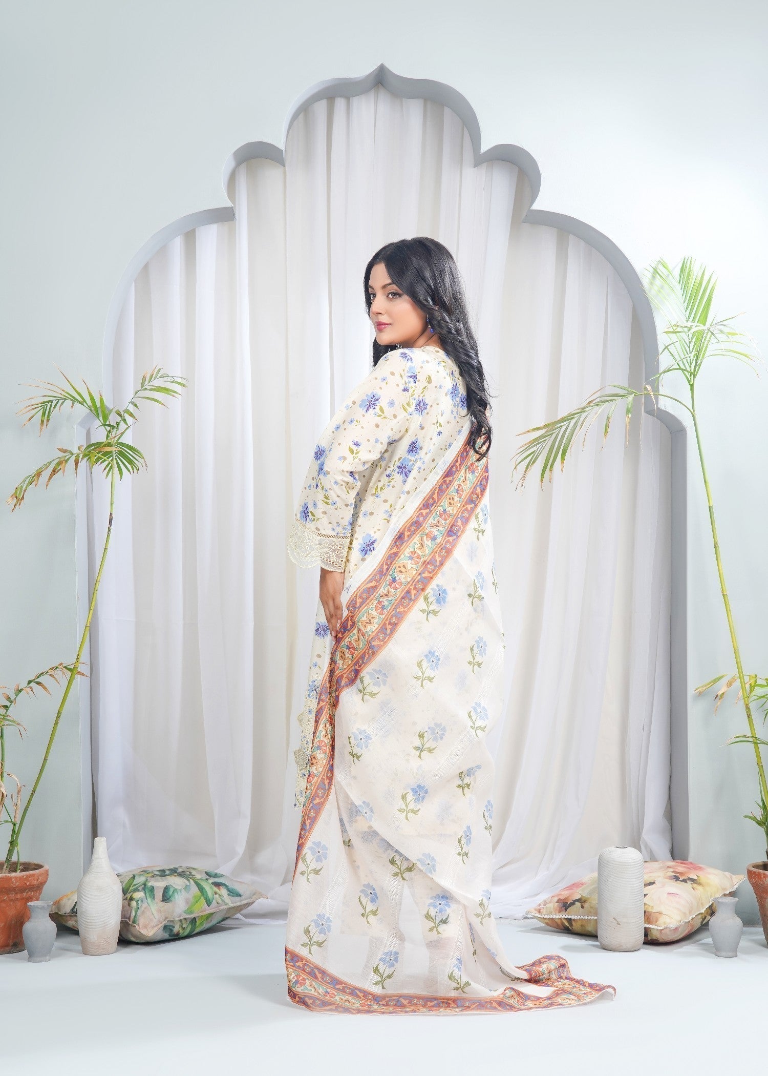 Dareechay Ivory Bloom Print Suit FOP37 Women 3pcs