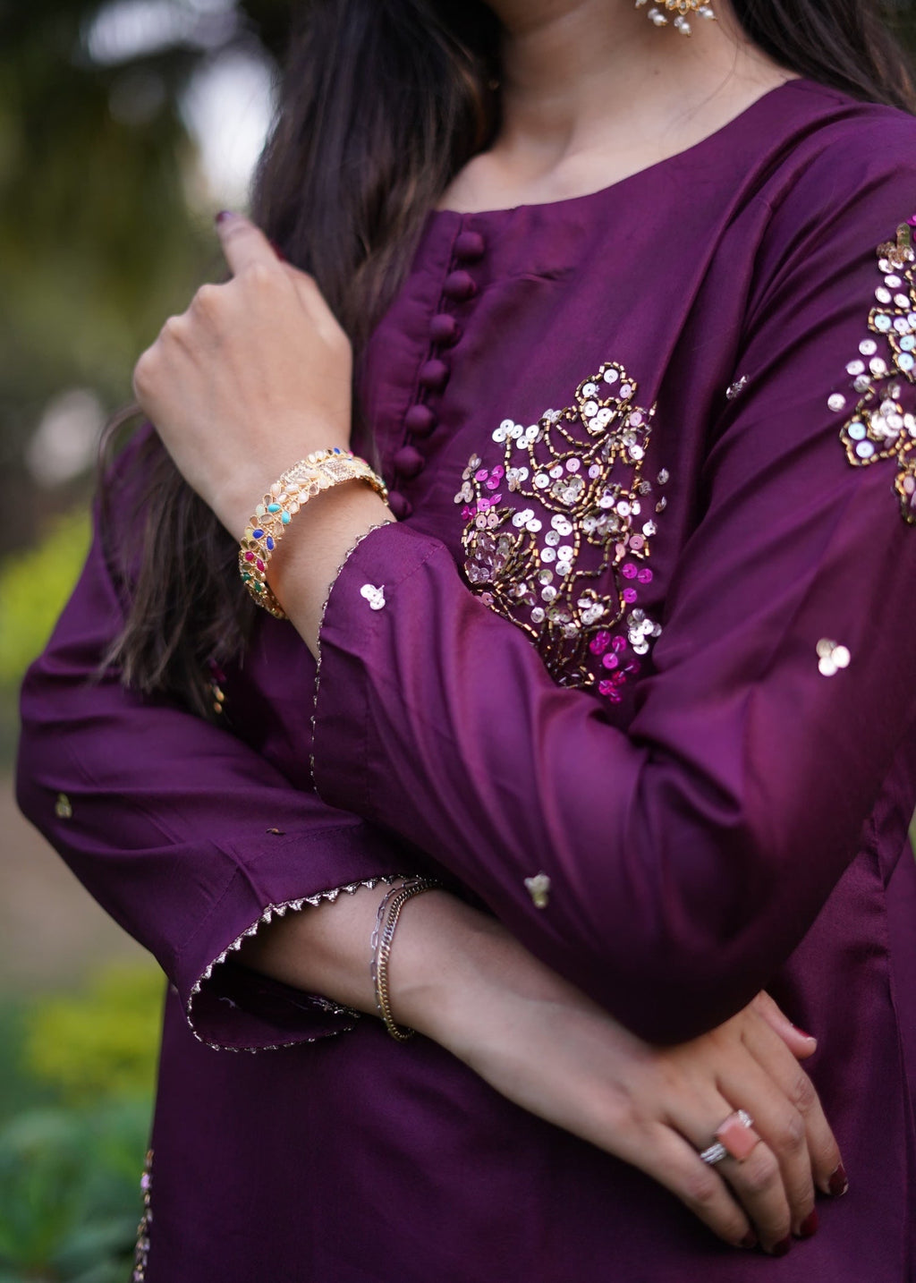 Suits By Sadia PURPLE SILK Women 3pcs