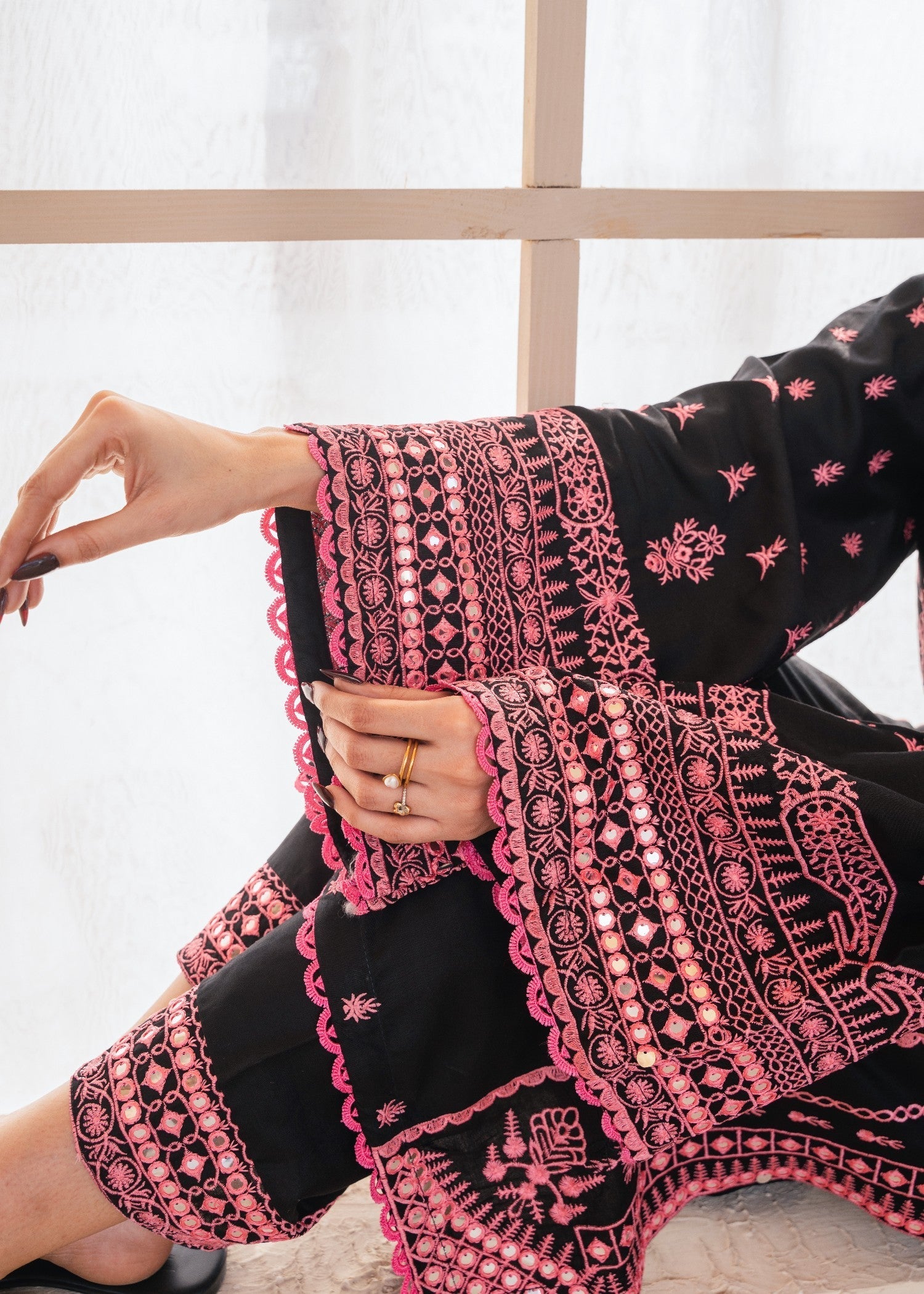 Tehzeeb Libas BLACK ROSE EMBROIDERED Women 2pcs