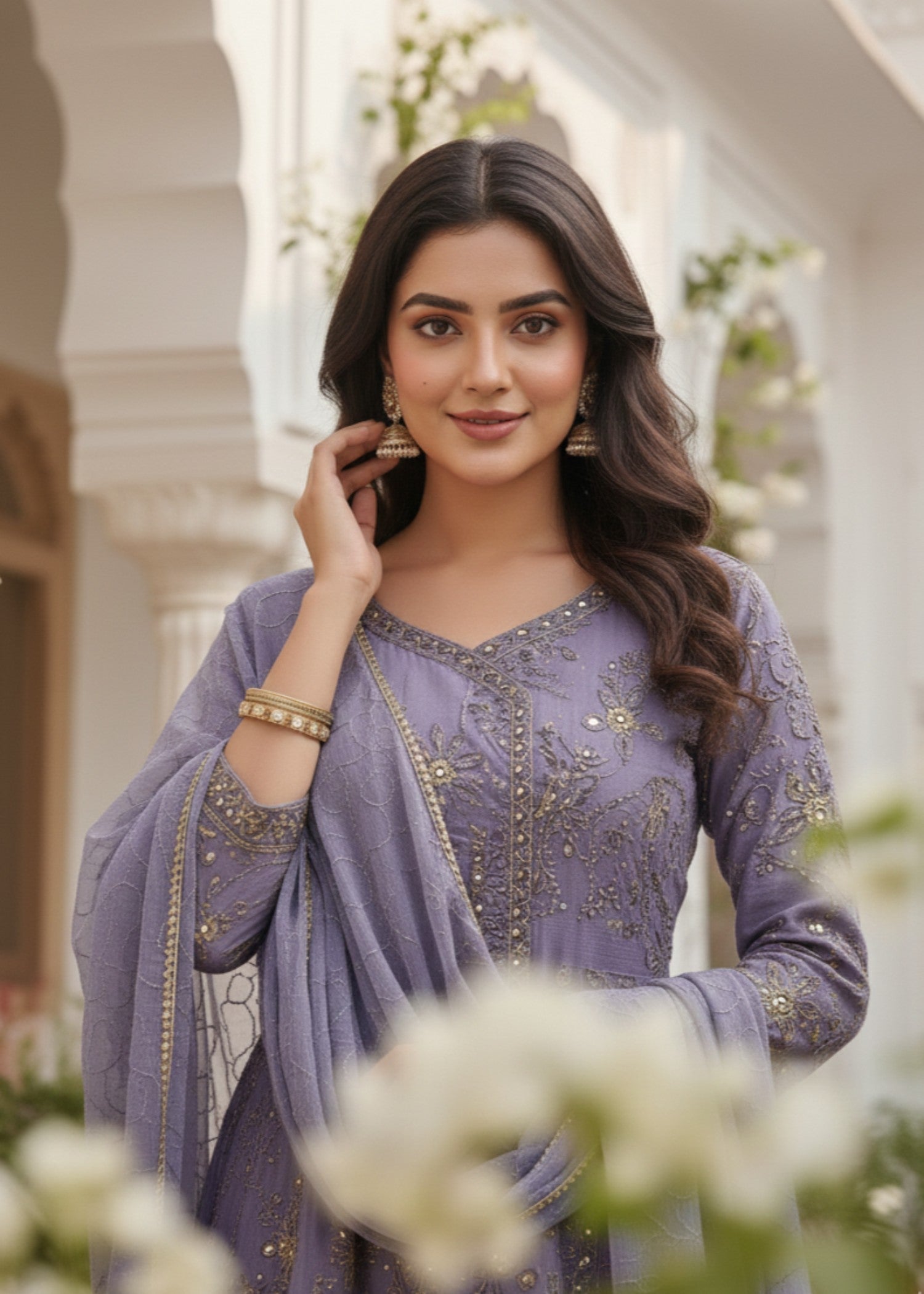 MMG Garments MEHRUNNISA| CHIFFON FROCK PURPLE MOUNTAIN MAJESTY MMG 1006 Women 3pcs