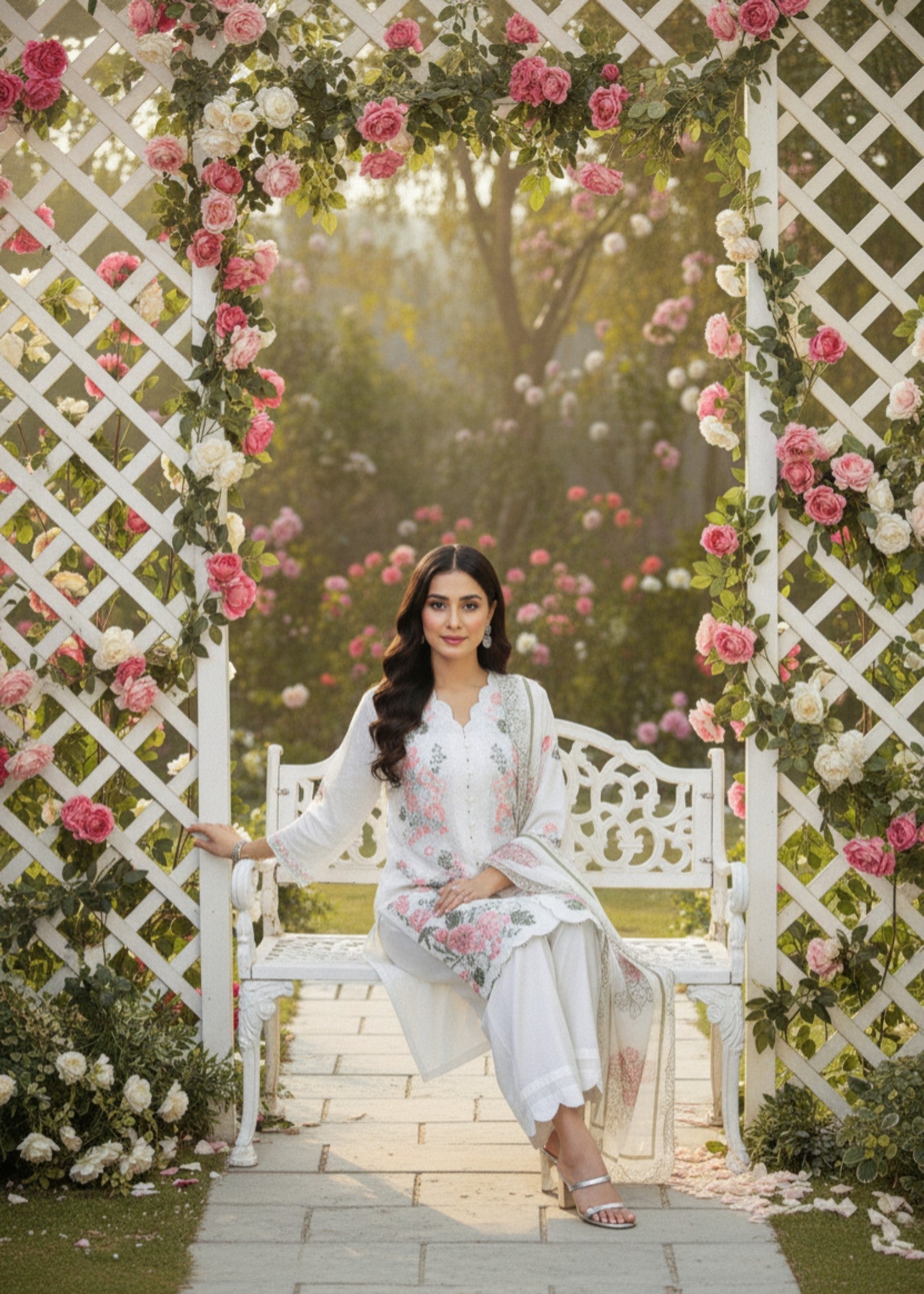 MMG Garments FLORAL| LINING ORGANZA KURTA SET MMG 1039 Women 3pcs