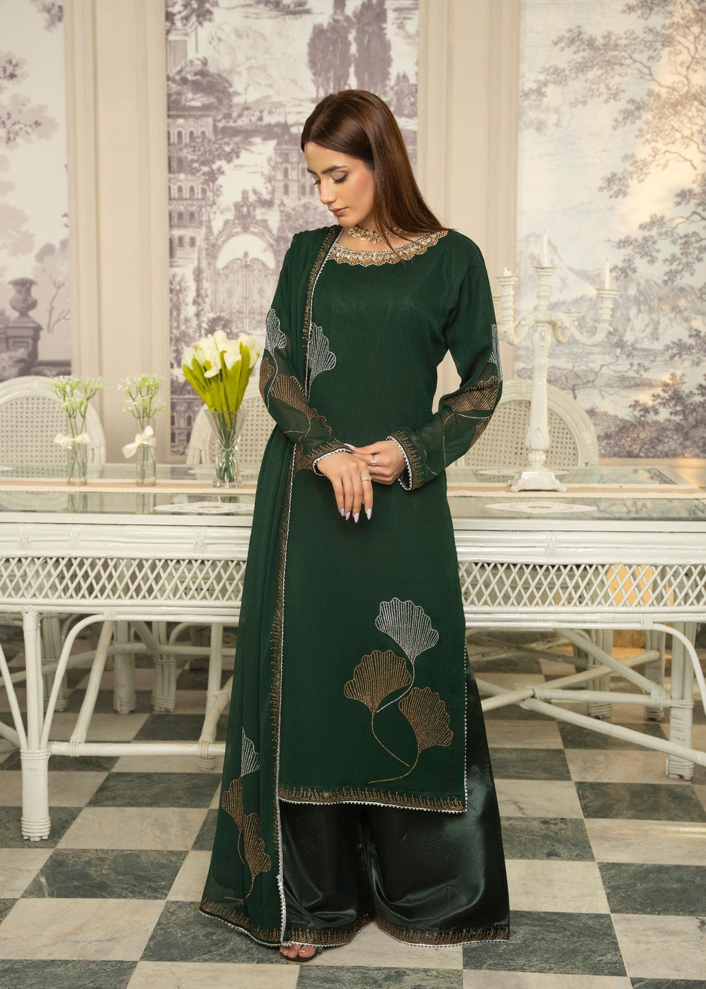 Maira Fashion Green Studded RhineStone Kurta Set Women 4pcs