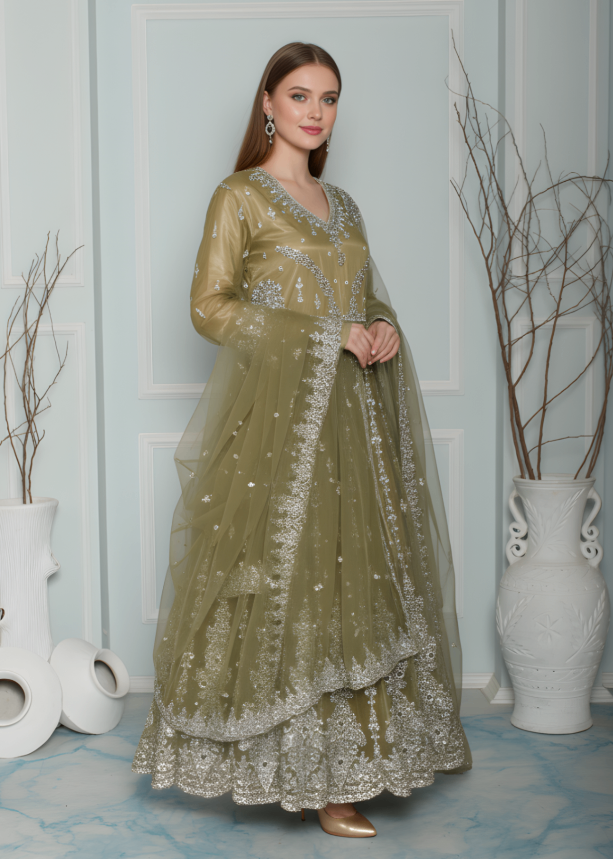 Insiya By Saira Jawad Bridal Maxi Olive Green 216 Women 2pcs