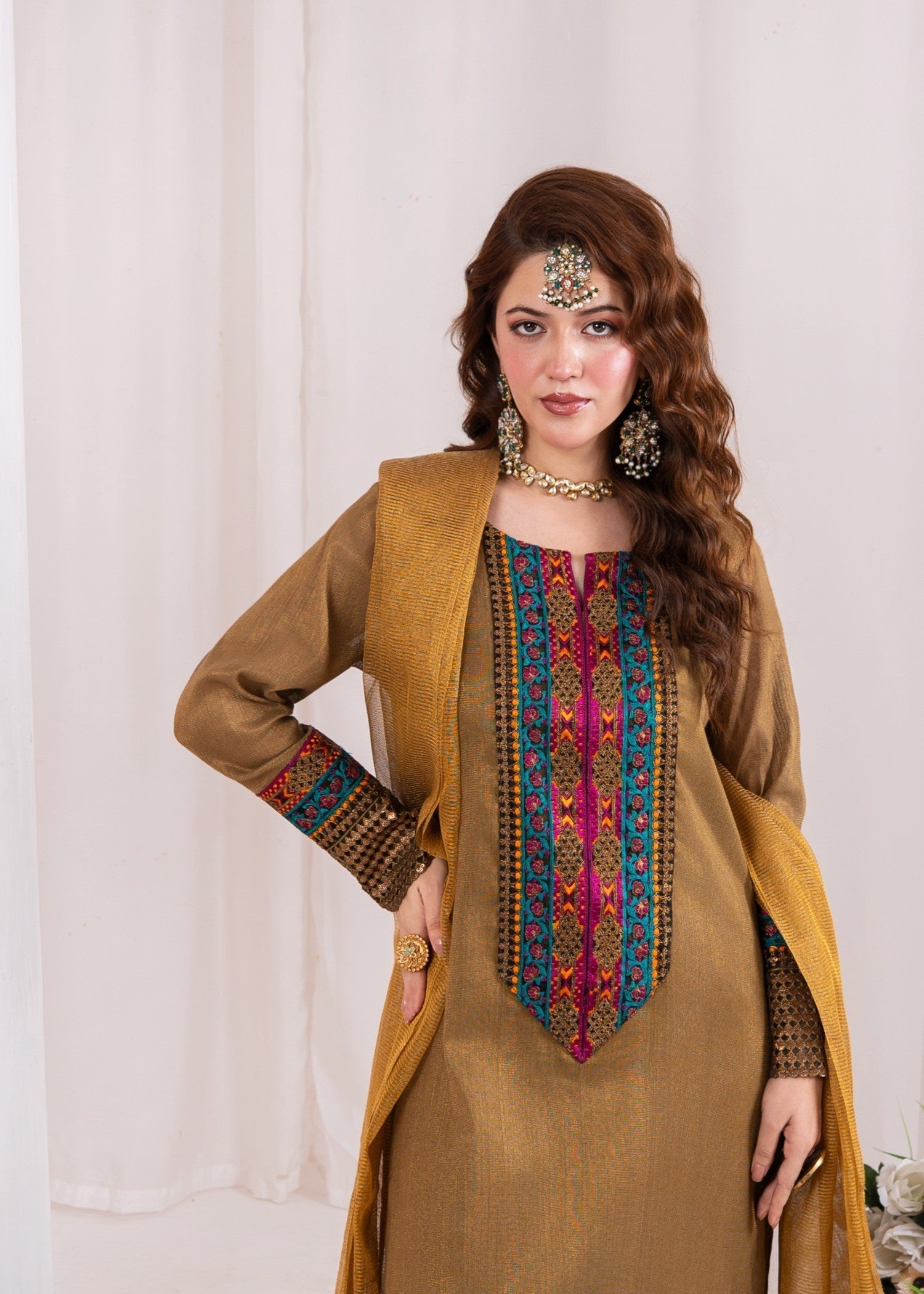 Anaya Basic BROWN ZARI Women 3pcs