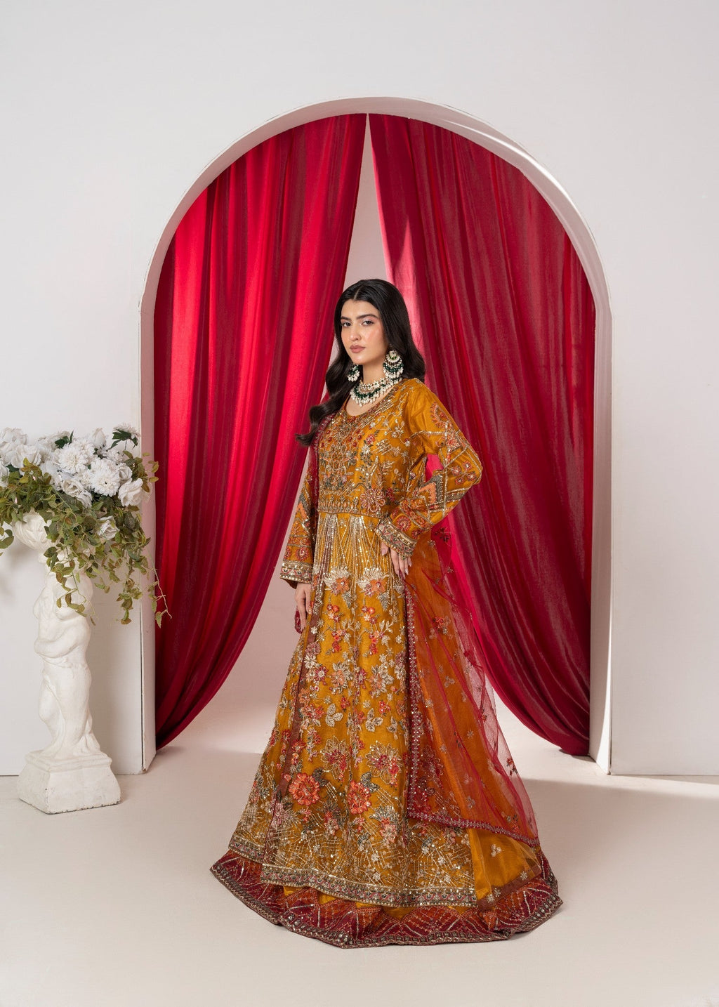 Hkb Officials ALAYA Amber Mustard & Deep Maroon Flared Maxi Women 3pcs