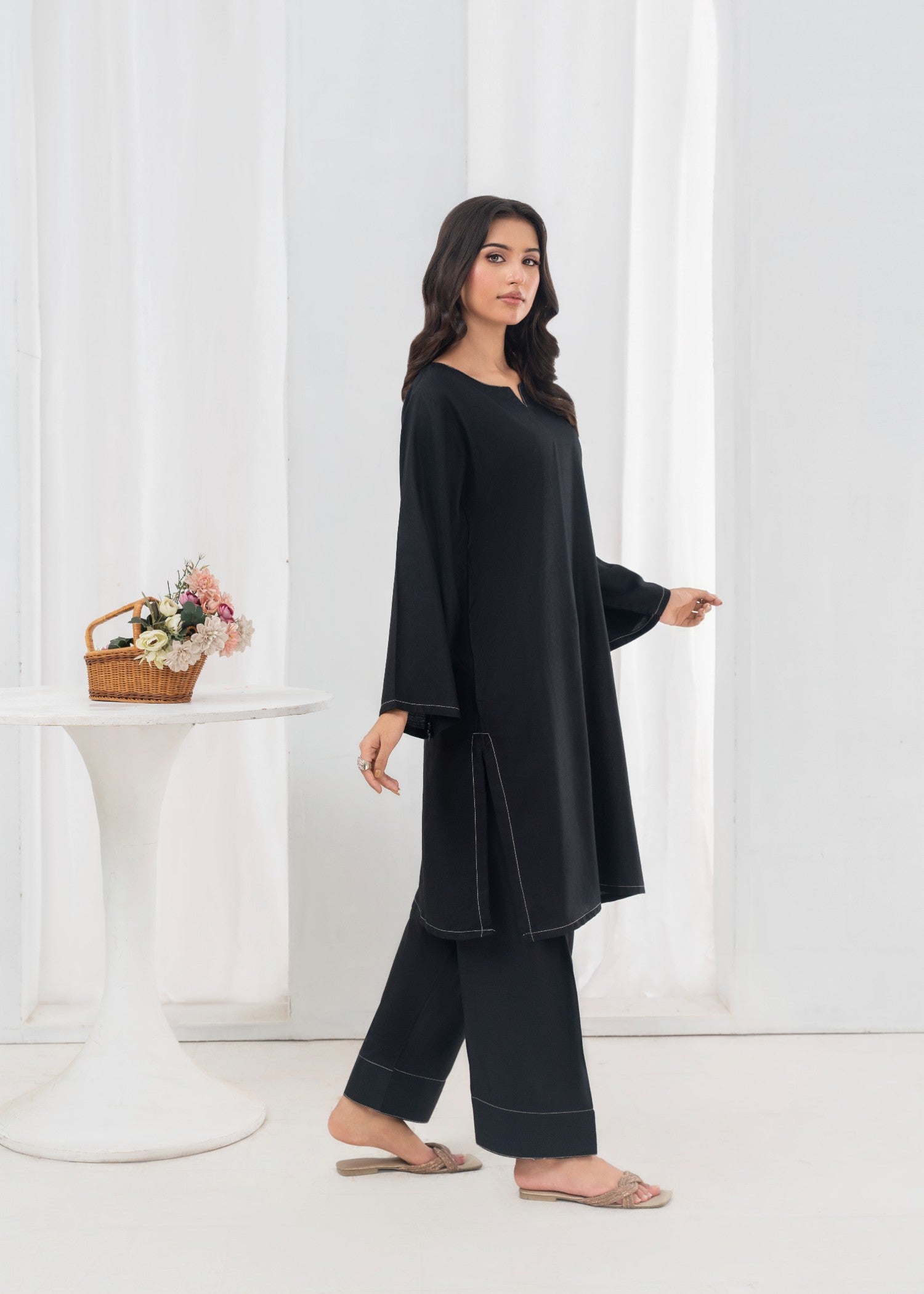 Stylish Collection PLAIN BLACK FARSHI SHALWAR Women 2pcs