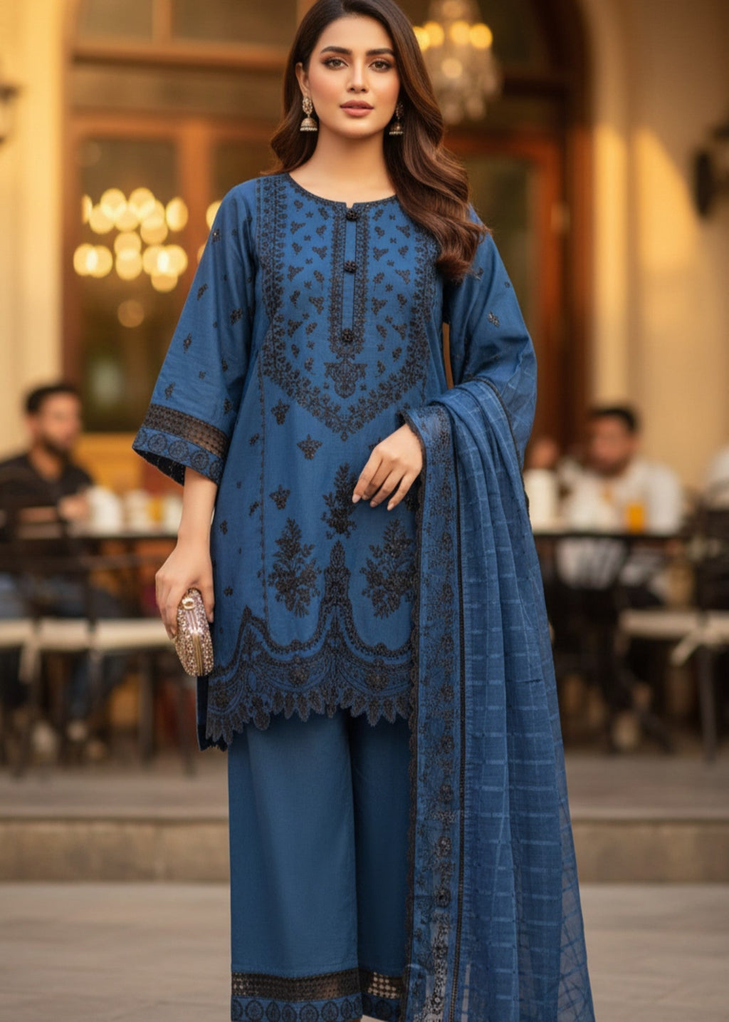 MMG Garments SADA E NAZAKAT| PREMIUM COTTON KURTA SET OCEAN BLUE MMG 982 Women 3pcs