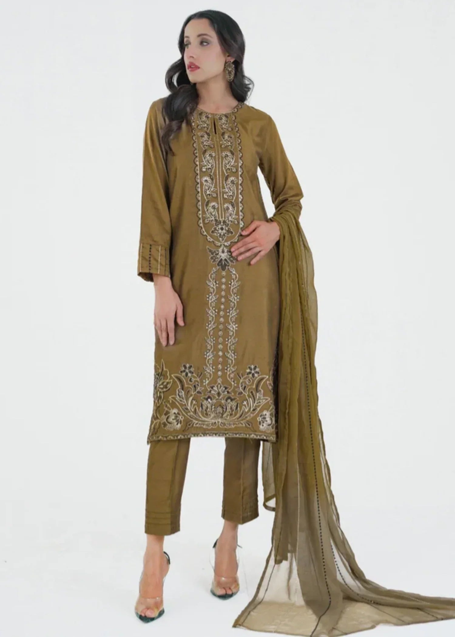 Kross Kulture Embroidered Yarn Dyed Staple Suit 0495 Women 3pcs