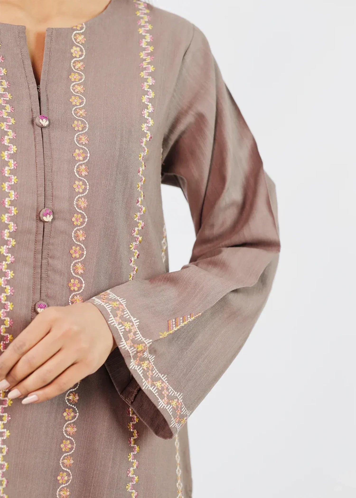 Saya Solid Embroidered Slub Viscose Stitched (Shirt/Trouser) WP2S 625 Women 2pcs