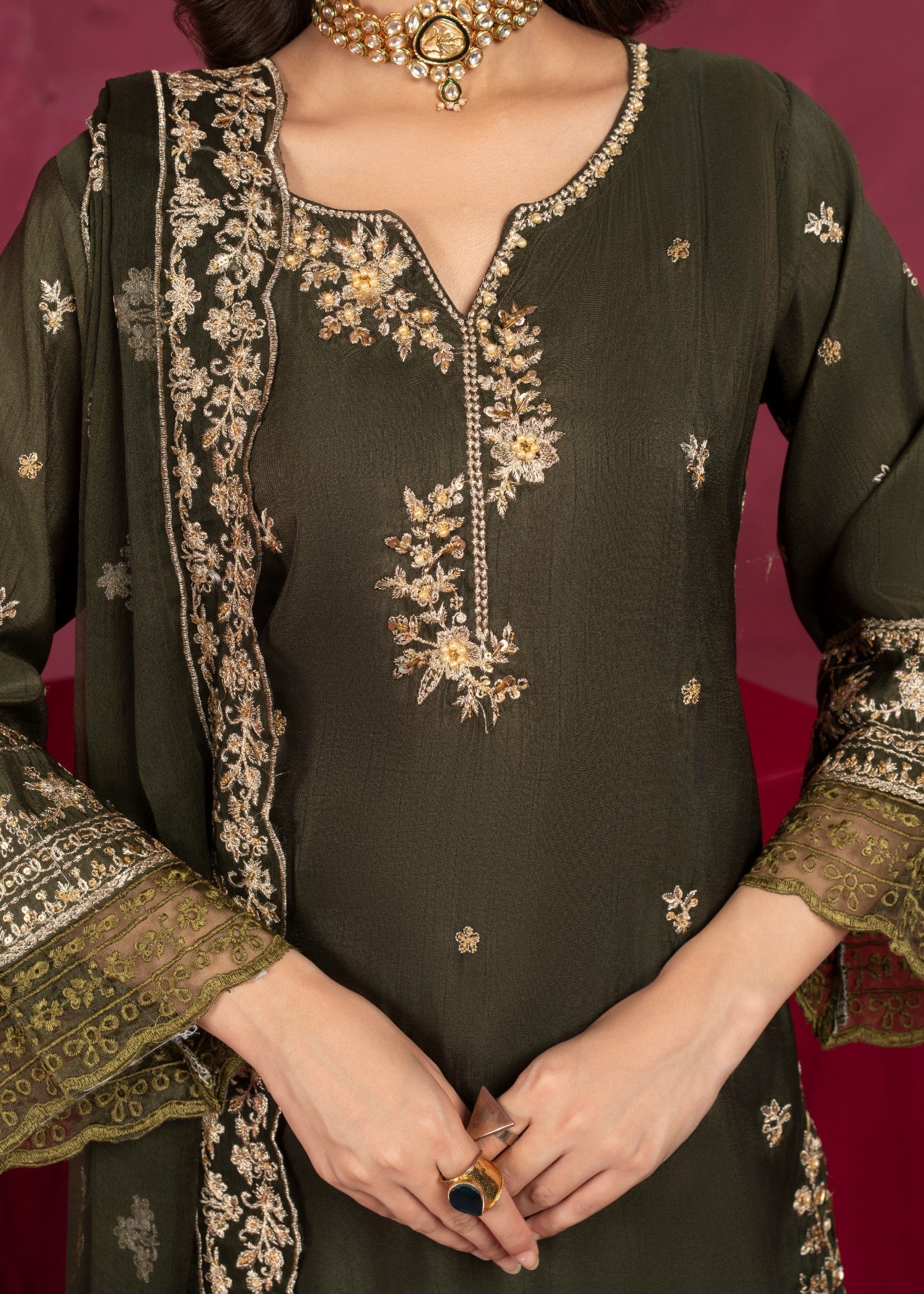 Four Season Boutique JASHAN RAOSILK MHENDI GREEN Women 3pcs